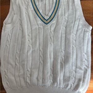 Vintage Pendleton wool White Cable Knit Sweater Vest with Blue and Yellow Trim